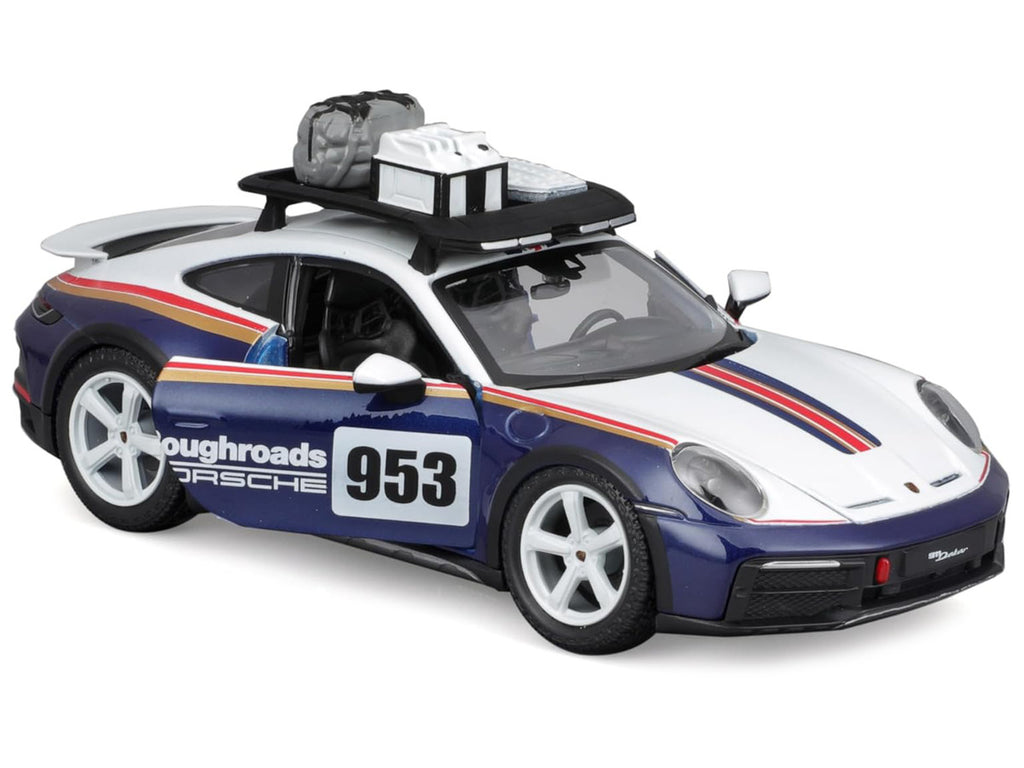 Porsche 911 Dakar #953 "Roughroads Porsche" Blue and White with Stripes and Roof Rack "Race" Series 1/24 Diecast Model Car by Bburago-3