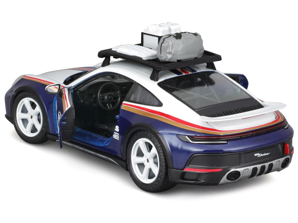 Porsche 911 Dakar #953 "Roughroads Porsche" Blue and White with Stripes and Roof Rack "Race" Series 1/24 Diecast Model Car by Bburago-1
