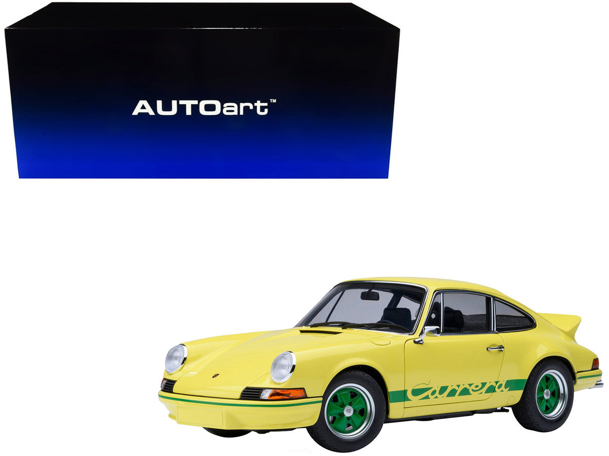 Porsche 911 Carrera 2.7 RS Light Yellow with Green Stripes and Wheels 1/18 Model Car by Autoart-4