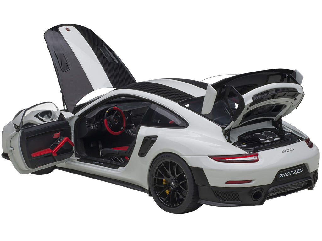 Porsche 911 (991.2) GT2 RS Weissach Package White with Carbon Stripes 1/18 Model Car by Autoart-1