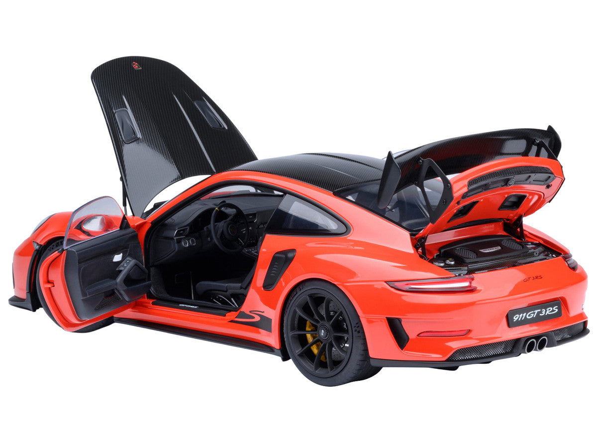 Porsche 911 (991.2) GT3 RS Weissach Lava Orange with Carbon Hood and Top 1/18 Model Car by Autoart
