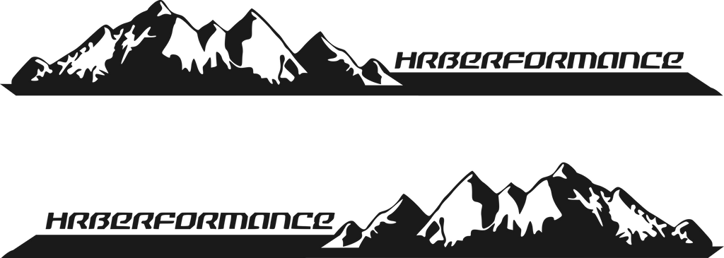 Two mountain-themed decals with 'Hrberformance' branding on a white background.