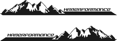 Two mountain-themed decals with 'Hrberformance' branding on a white background.