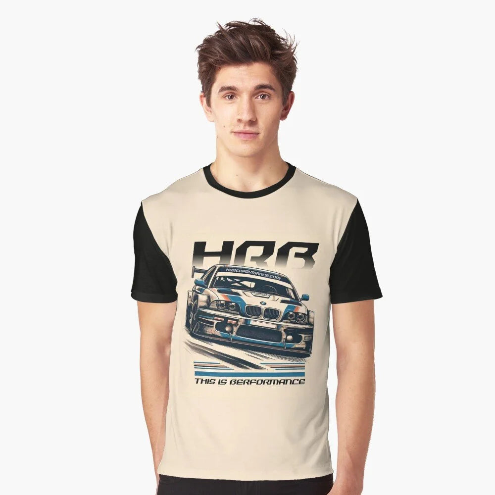 T-shirt with a car graphic and 'HRB' branding on a white background - Go Hrberformance