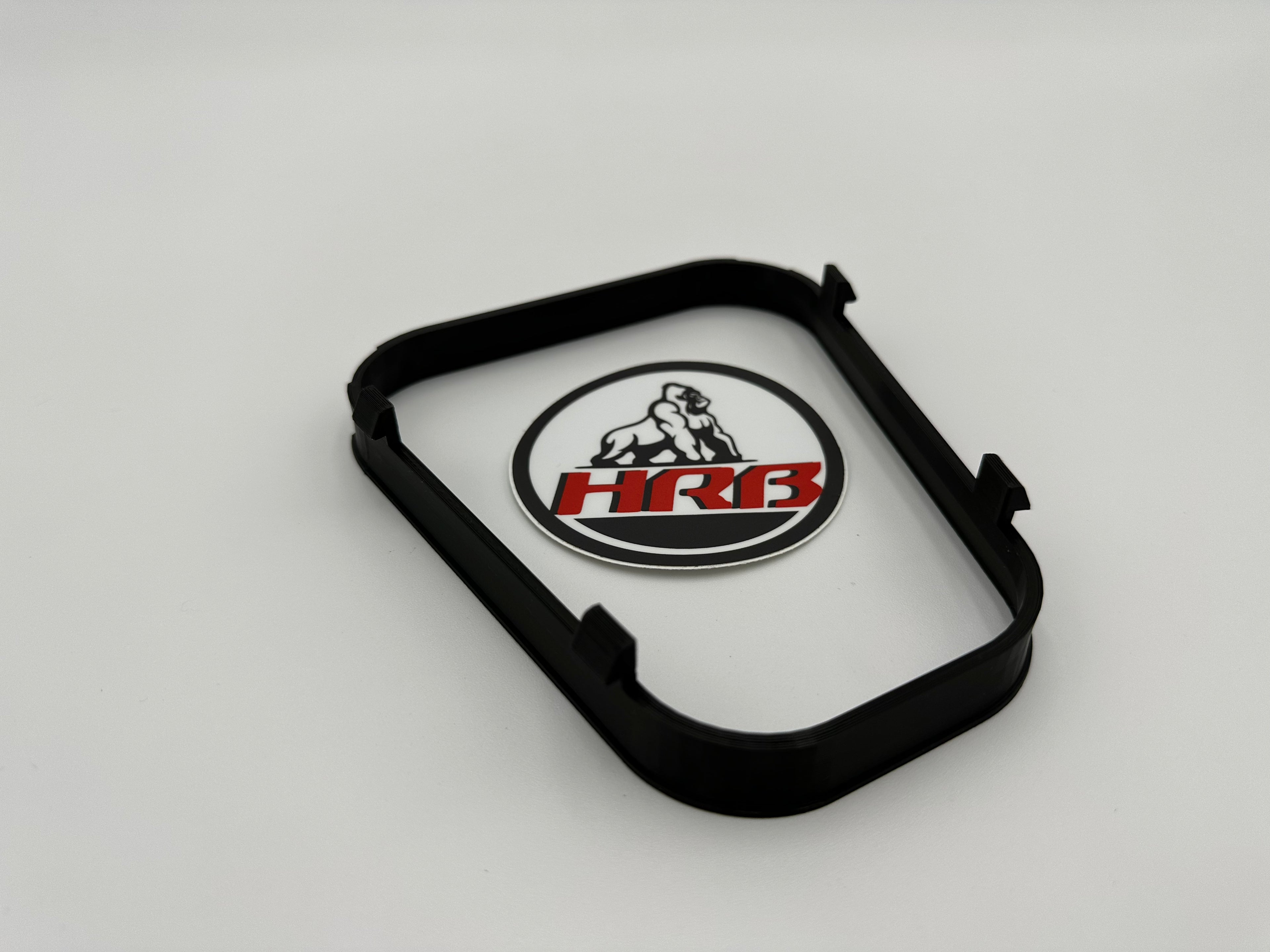 Black frame with 'HRB' logo on a gray background