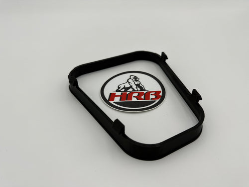 Black frame with 'HRB' logo on a gray background