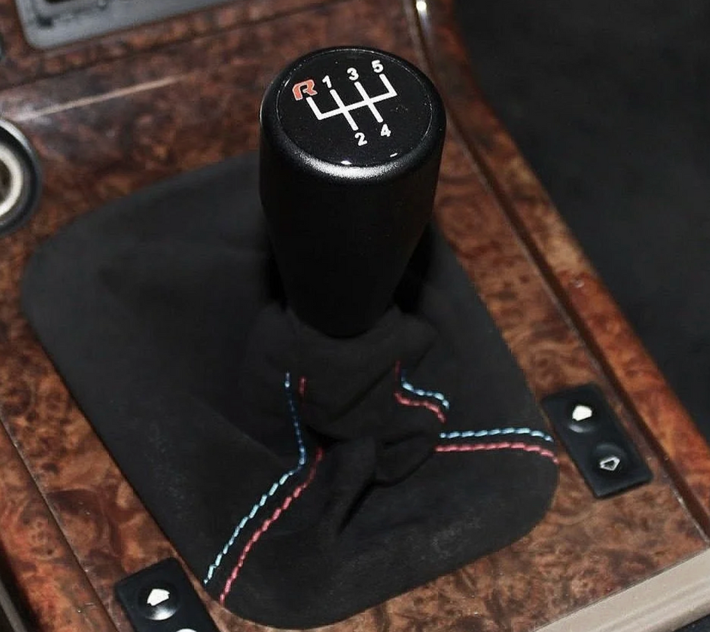 HRB Alcantar Shift Boot installed with HRB Shift Knob Black