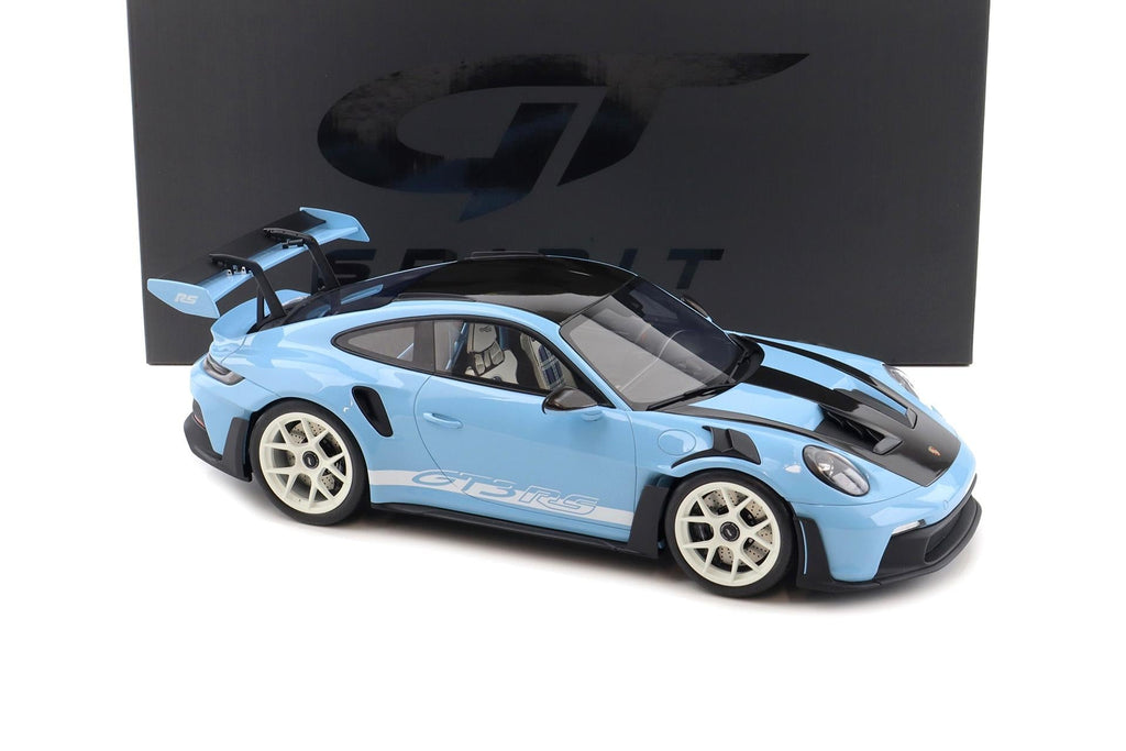 Porsche 911 992 GT3 RS w/ Weissach Pkg Gulf Blue w/ White Wheels & Deco 1:12 GT Spirit