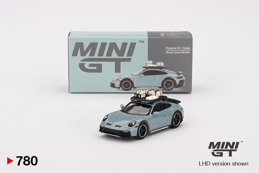 MiniGT Porsche 911 Dakar Green with packaging