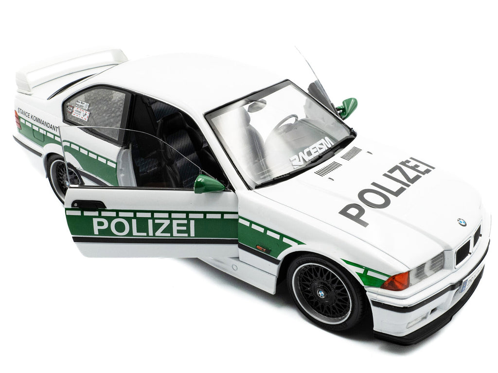 1991 BMW E36 M3 Custom "Drift Polizei" White with Green Stripes 1/18 Diecast Model Car by Solido-3