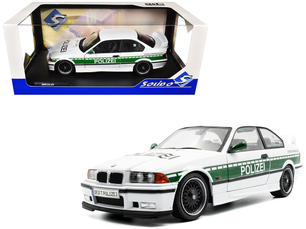 1991 BMW E36 M3 Custom "Drift Polizei" White with Green Stripes 1/18 Diecast Model Car by Solido-4