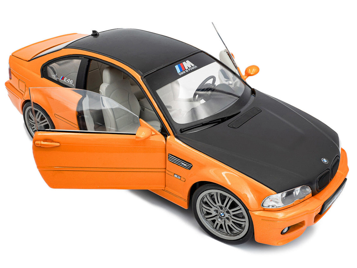 2000 BMW E46 M3 "Solido Works" Orange Metallic with Matt Black Hood and Carbon Top 1/18 Diecast Model Car by Solido-1