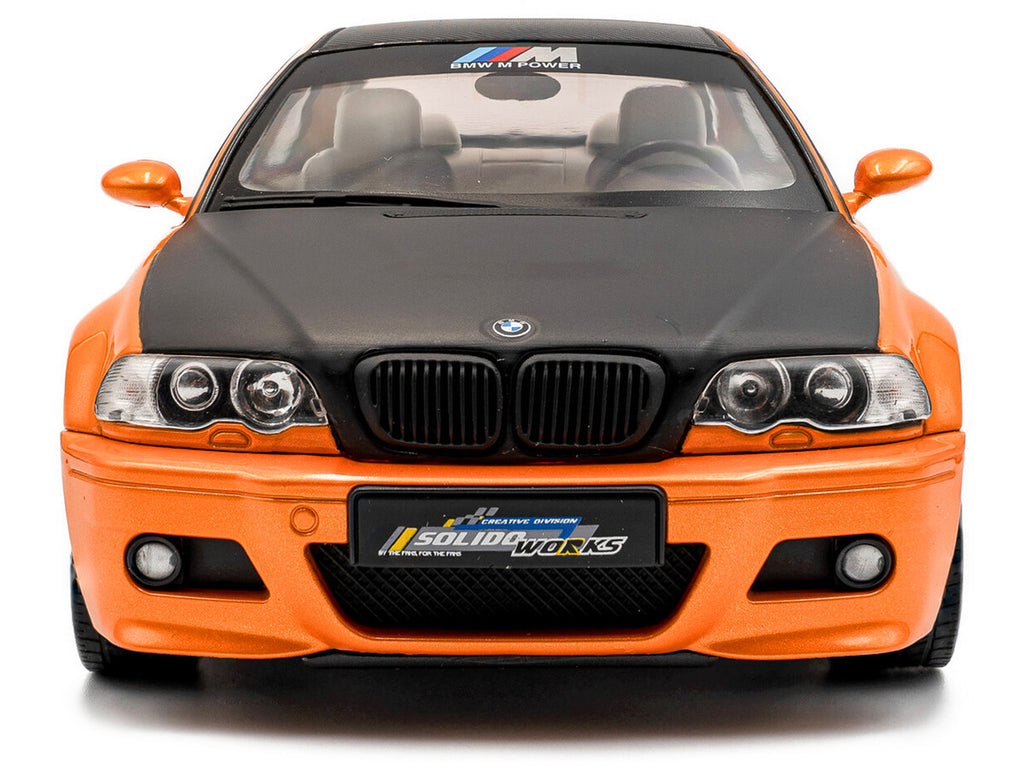 2000 BMW E46 M3 "Solido Works" Orange Metallic with Matt Black Hood and Carbon Top 1/18 Diecast Model Car by Solido-3