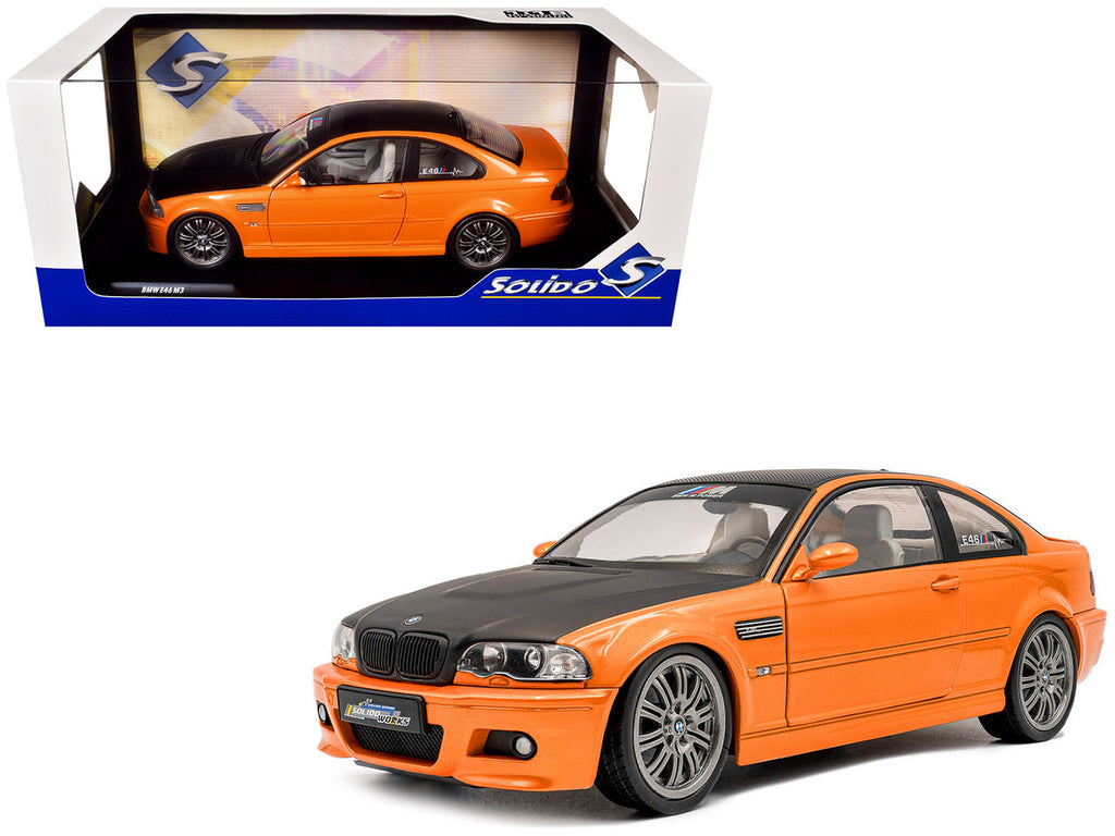 2000 BMW E46 M3 "Solido Works" Orange Metallic with Matt Black Hood and Carbon Top 1/18 Diecast Model Car by Solido-4