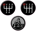 Three circular logos with gear shift icons and a HRBerformance gorilla logo on a white background